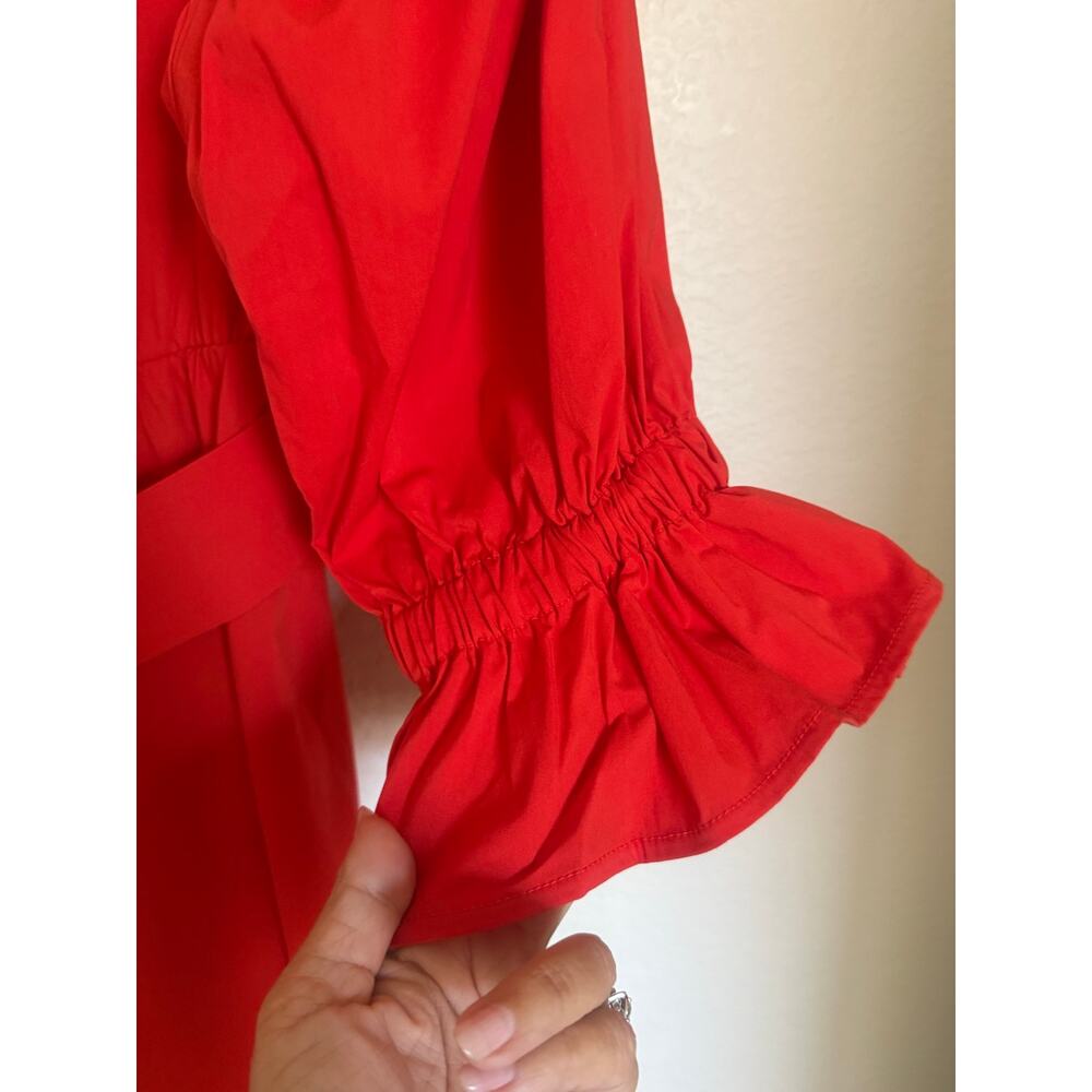 ELOQUII Hot Orange Sweetheart Neck Puff Sleeve Belted Midi Dress Plus Size 16 - Picture 7 of 7